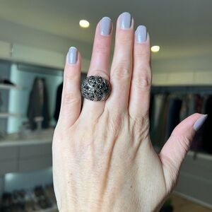 John Hardy Sterling Silver Black Sapphire Smoky Quartz Dome Ring size 7